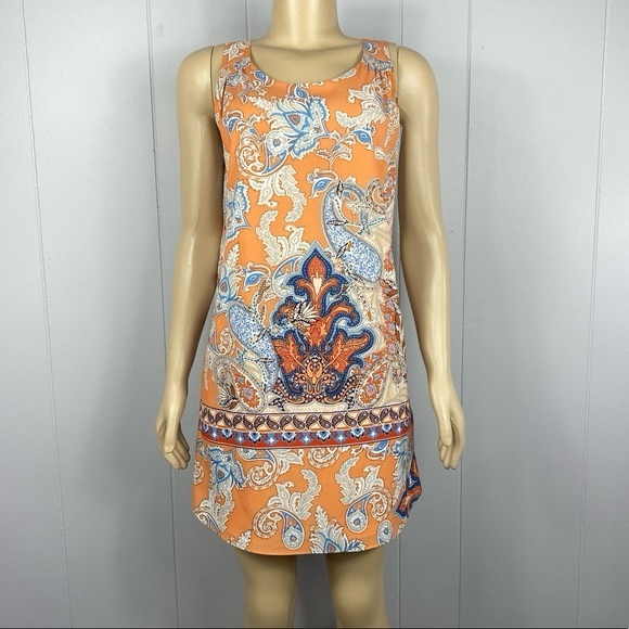 Lila Rose Orange Paisley Print Shift Dress Size 12 - Picture 5 of 10